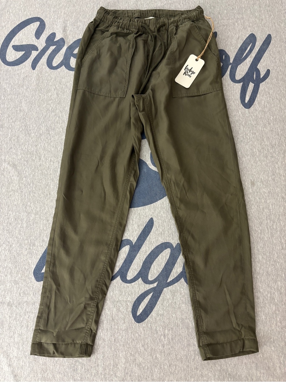 Indigo Rein Womens Pants Size S Olive Green Lightweight Drawstring Elastic Waist